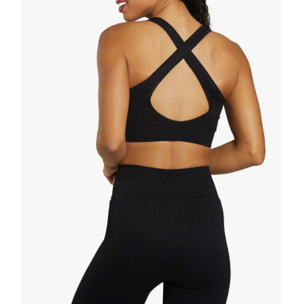 - New NUX Women's Black One by One Scoop Neck Ribbed Sports Bra Size Large